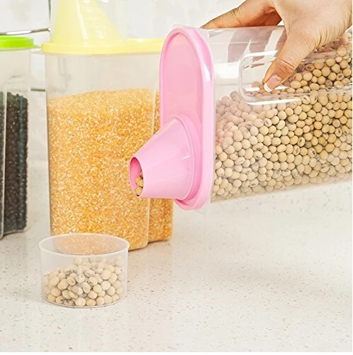 Cereal food grain storage containers bin dispenser jar with measuring cup