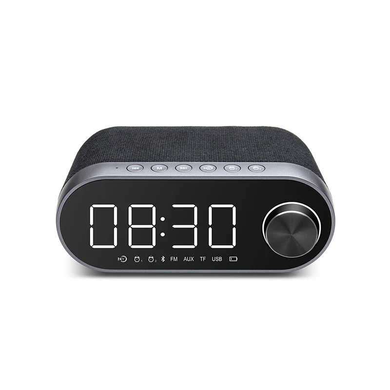 

China Factory Alarm Clock Wireless Speaker,Metal Music BT Speaker For Music Playing, Black/gray