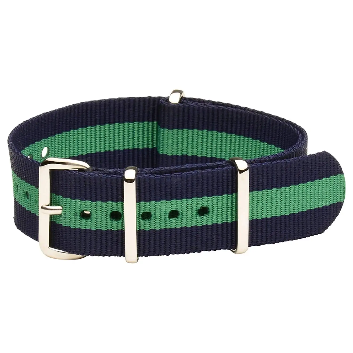NATO G10 Nylon Premium Quality Replacement Watch Band Strap - 22mm / Navy Blue Green Stripe - FITS ALL BRAND WATCHES