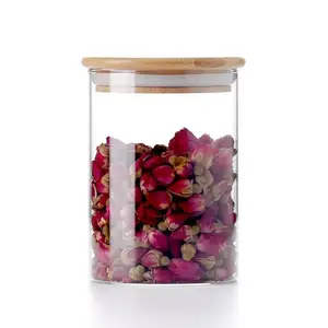 Image of Hot sale high borosilicate lucid yogurt glass jar with wooden bamboo lid 85*150mm 750ml