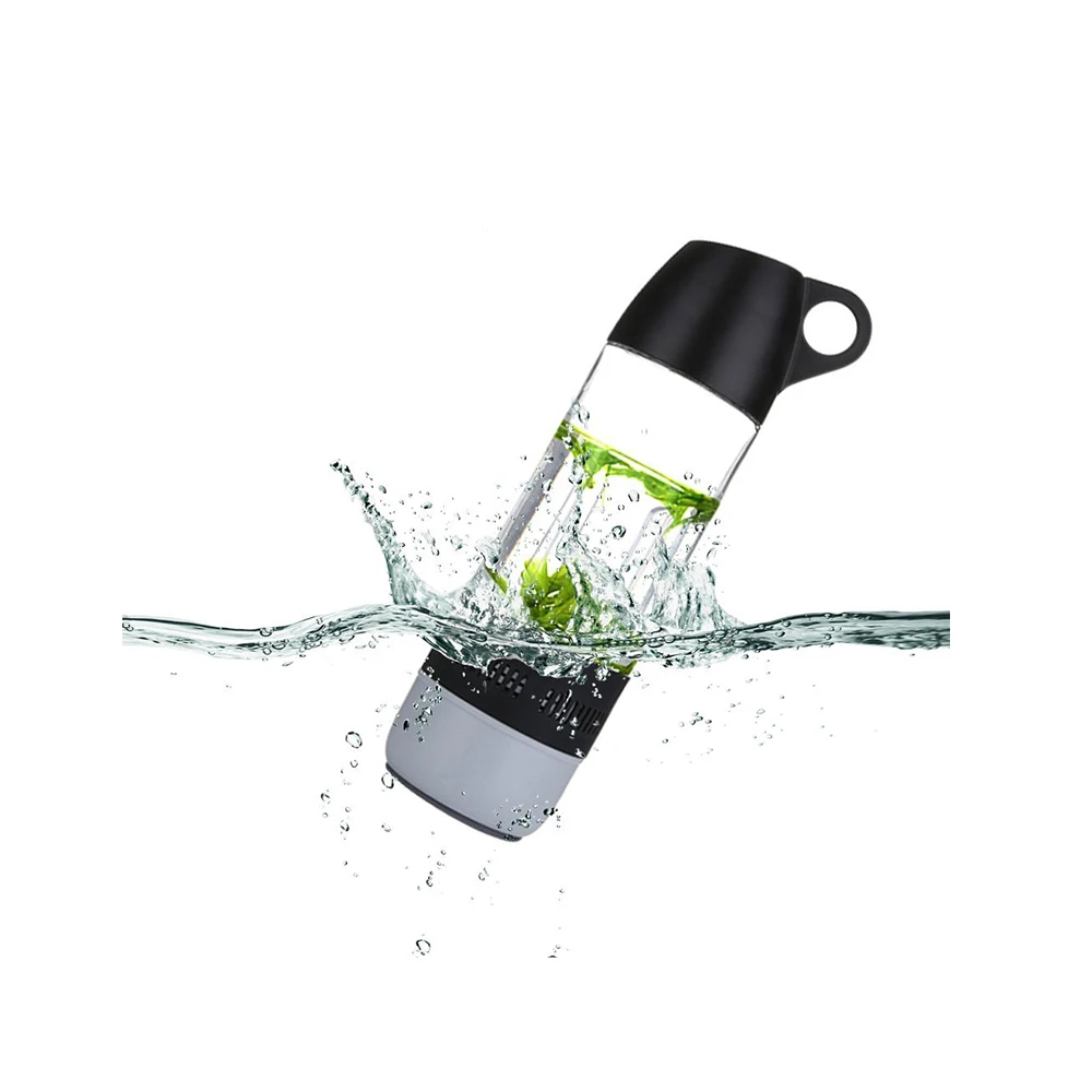 

Fashion Design Cheap Price 2 in 1 400ml Glass Water Bottle TF Card Wireless Speaker for Outdoor Sports, Black/red/blue/green