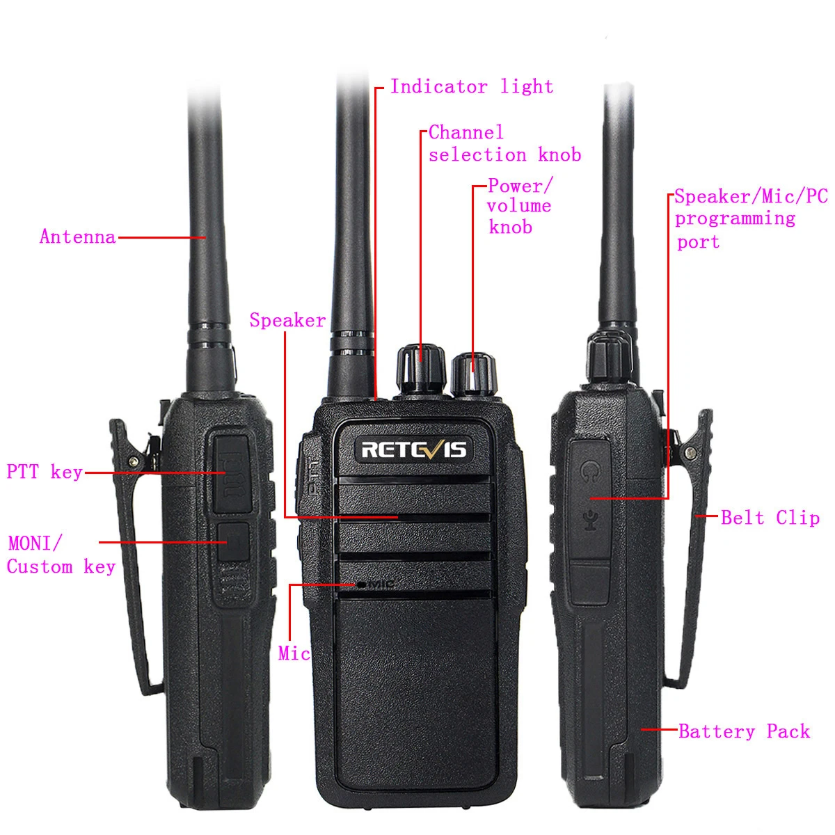 

10Pack Retevis RT21 FRS 2W FCC License Free School Walkie Talkie 16CH UHF VOX Scan fixed antenna Two Way Radio+Programming Cable