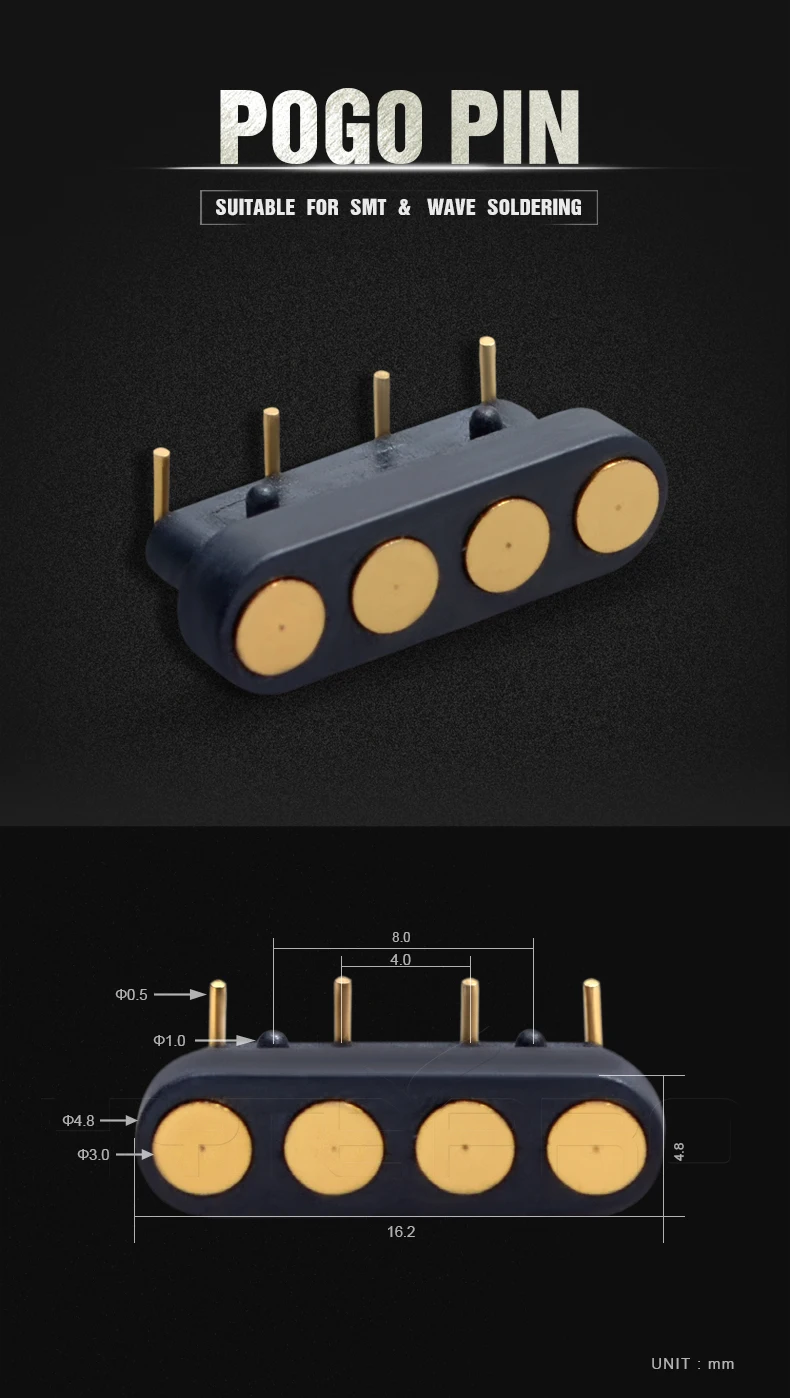 4pin Right Angle Pogo Pin Female Connector Spring Loaded Electrical