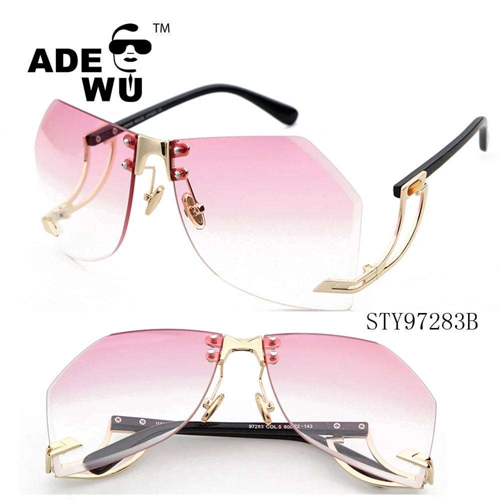 

ADE WU 2017 New Big Frame Women Fashion Gradient Rimless Smoking Hot Sunglasses, Any color available