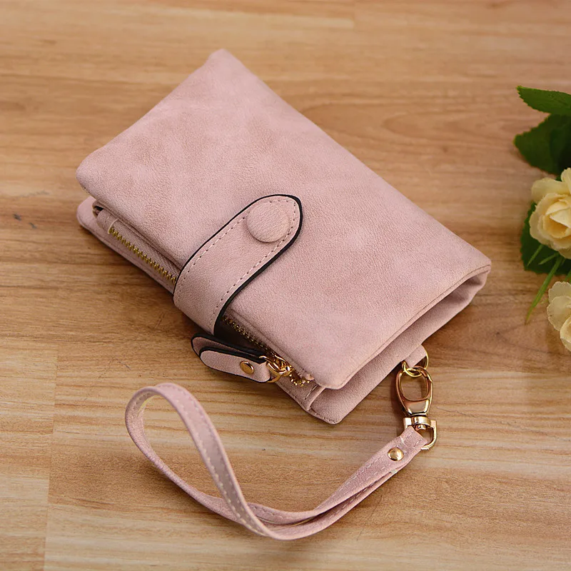 

vintage wristlet with strap coin pocket soft pink suede purse ladies folder Designer wallet money clip