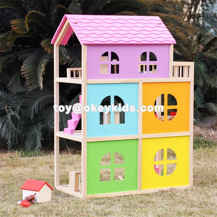 wooden doll house pink