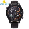 WJ-6641 Big Face Business Watch Leather Strap Man Keep Moving Double Time Double Movt Watch