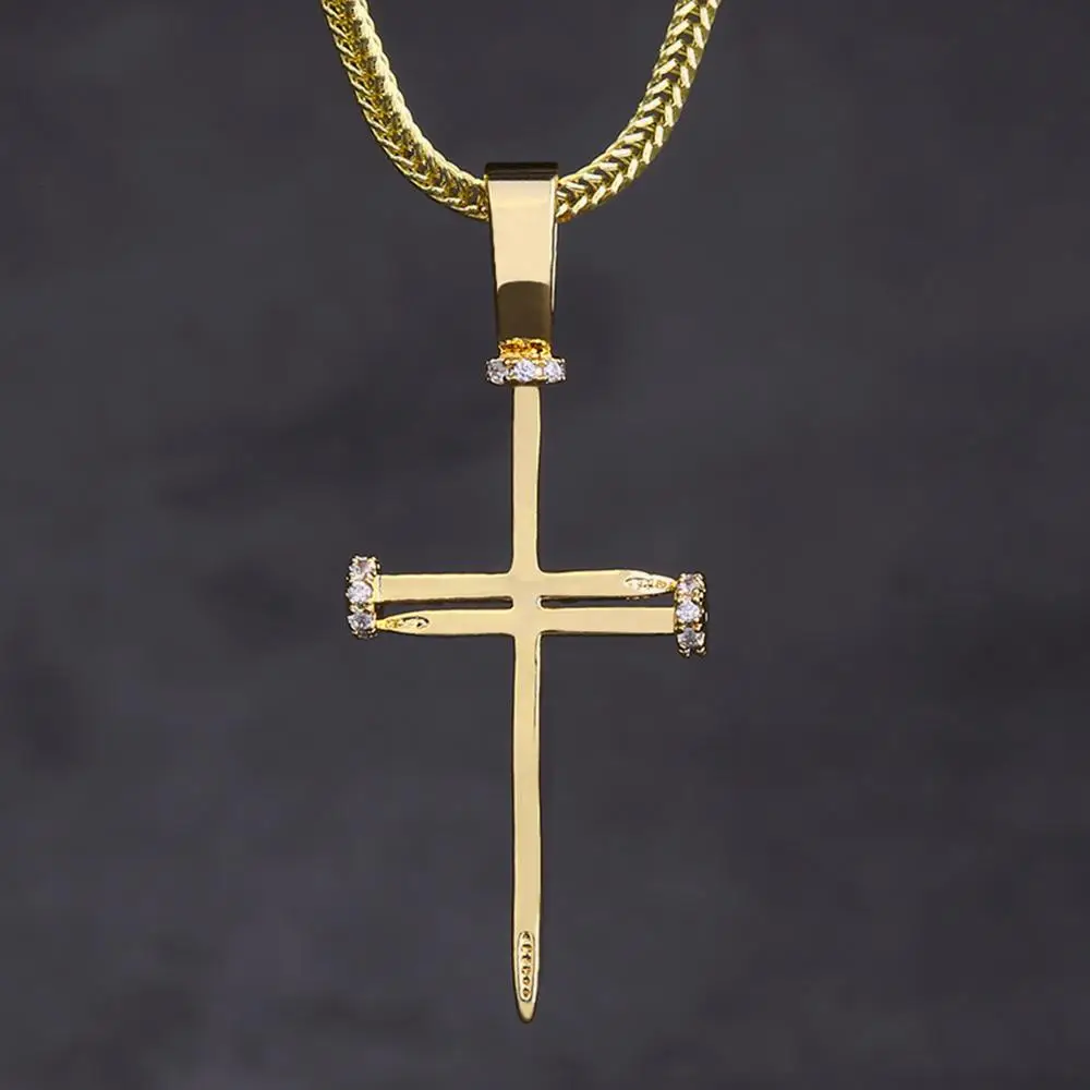 

KRKC&CO 14K Gold Ice Out Mens Nail Cross Pendant Hip Hop Jewelry for amazon/ebay/wish online store for Wholesale Agent in Stock