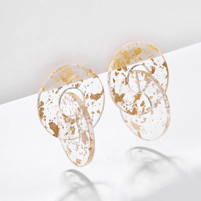 

Fashion Jewelry Stock Sparkling Gold Foil Acrylic Stud Earrings for Women Big Round Fashion Earring