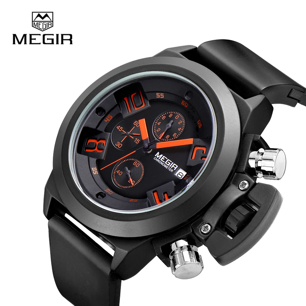 

Hottest Megir 2002 watch men chronograph waterproof silicone sport watch