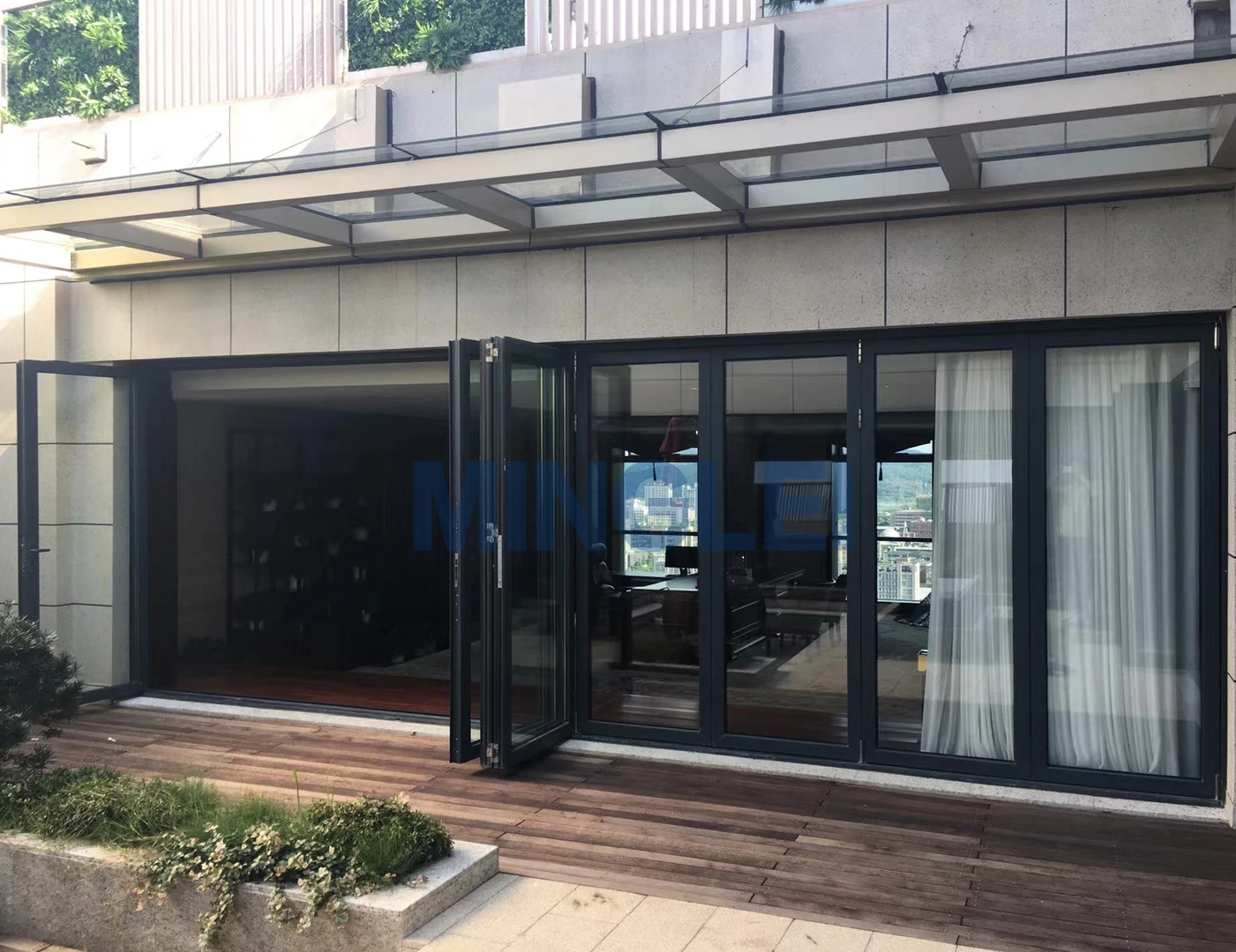 Minglei High quality heat insulation triple glazed aluminum bifolding doors folding patio doors exterior supplier