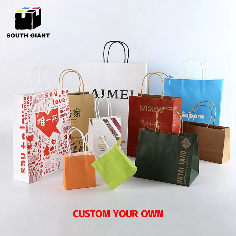 
Custom Logo Print Wholesale Grocery White Brown Kraft Paper Gift Bag With Handle 
