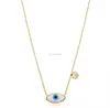 Gold Plated 925 Sterling Silver Mother Of Pearl White Shell Dainty Round/Eye Shaped Evil Eye Charm Necklace