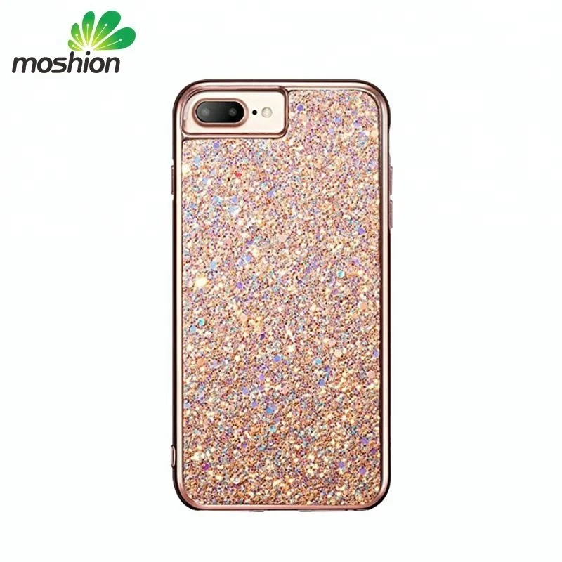 

Bling Bling Glitter Sticker Skin TPU Phone Case for iPhone 6 7 8P X, Black;red;pink;gold;silver