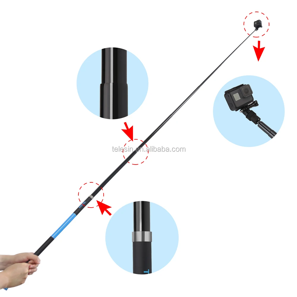 DAUERHAFT Extension Selfie Stick 270cm Long Selfie Stick Selfie Stick pour caméras de Sport