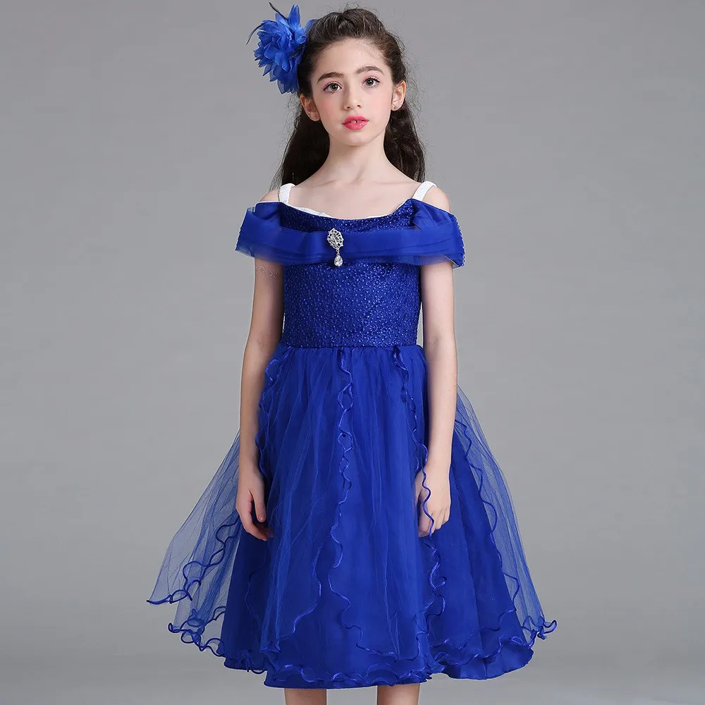 

2017 Hot Selling Girl's Party Dress Flower Lace Girl Dress Children Frock Designs Party Wear Dress LM8807, Blue;white;pink