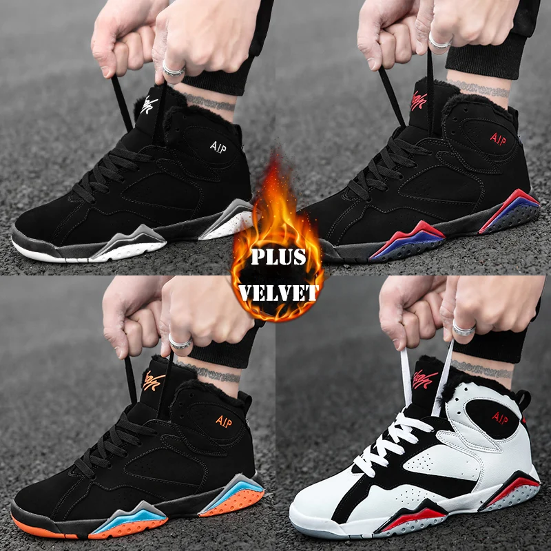 

2018 Winter Unisex basketball shoes Plus velvet warm high basketball shoes sport sneakers, White;black purple;black orange;black ash