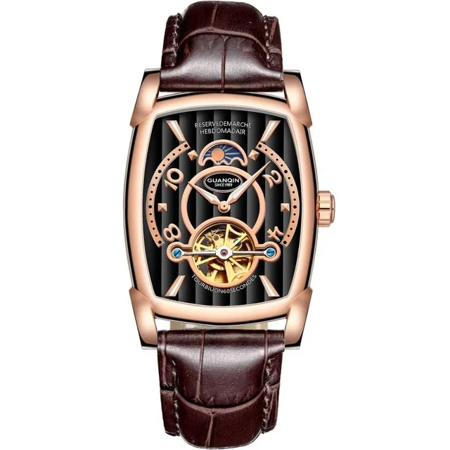 

GUANQIN GJ16108 Fashion Watch Automatic Mechanical Leather Moon Phase Formal Watches For Men, As picture