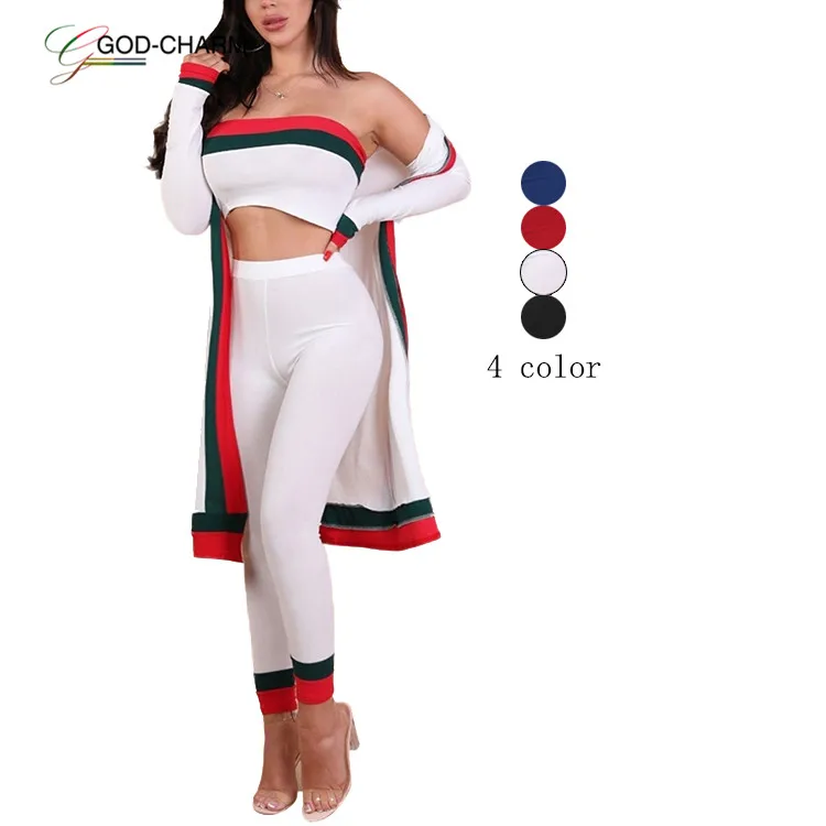 

G*GC-66862971 2020 new arrivals Wholesale Latest Design Cardigan Tube Top Skinny Pants Women Fashion Clothing 3 Piece Set Women
