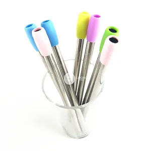 Image of 12mm stainless steel boba straw reusable bubble tea straw with silicone lid