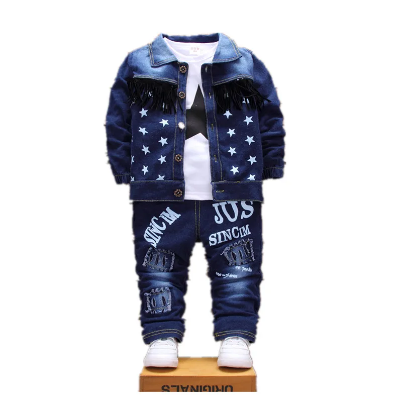 

wholesale 3 pcs long sleeve jeans suit baby with star printing