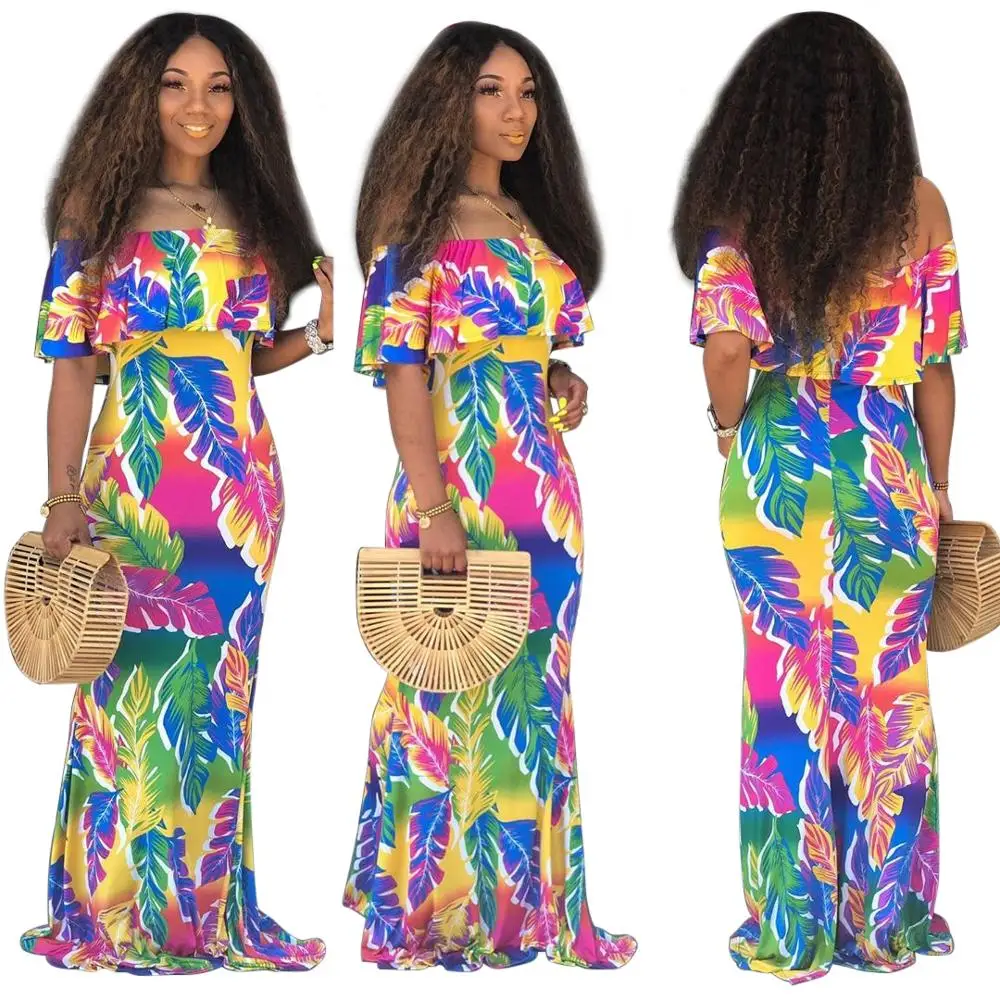 

2019 Woman Fashion Digital Printed Floral Maxi Dress, N/a