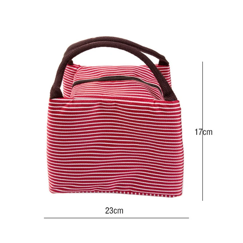 

Leisure Women Portable Lunch Bag Canvas Stripe Insulated Cooler Bags Thermal Food Picnic Lunch Bags Kids Lunch Box, Customized