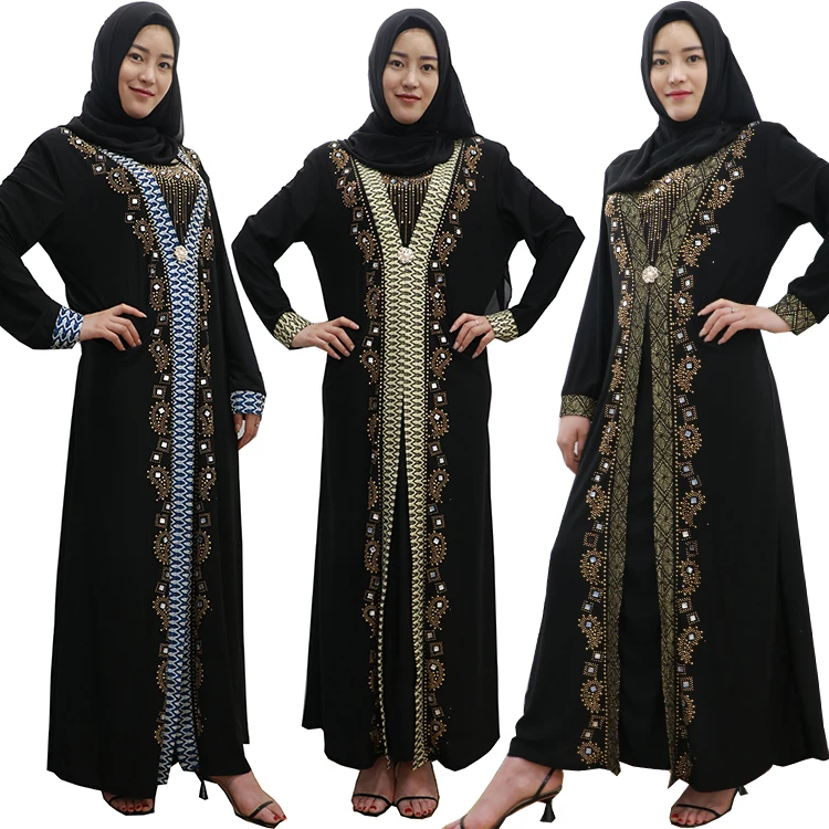 

Latest Knitting Fabric Material 3 Colors Long Sleeve Muslim Abaya