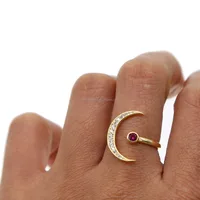 

18k 24k gold plated open adjust elegant fashion women ladies jewelry crescent moon ring