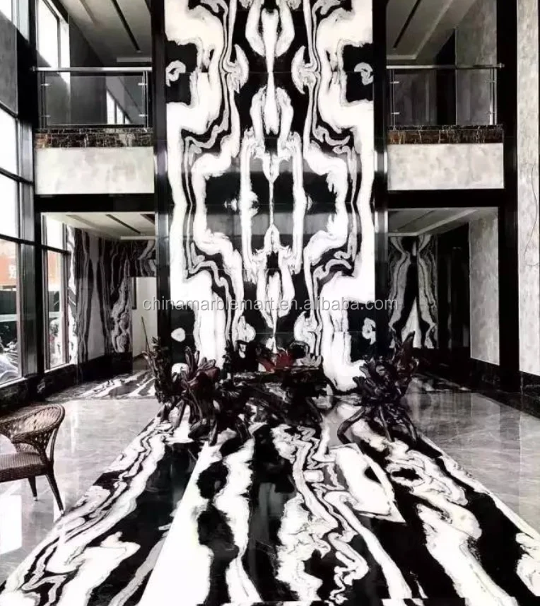 China quarry price Custom Cutting Stone panda white marble slab tile