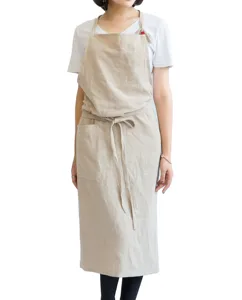 Image of Promotional custom logo cotton and linen apron with ruffle