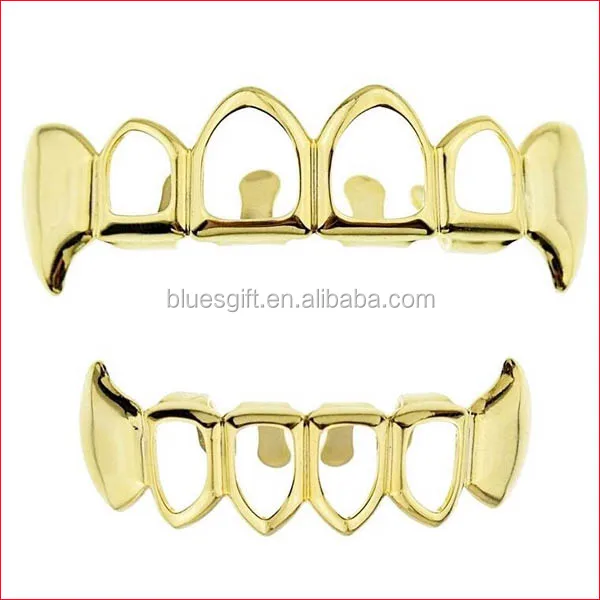 

Blues RTS Gold Plated Vampire Fangs Four Open Face Teeth Grillz TG089-G1 Grilzs Teeth Grillz, Silver, gold, hematite, rose gold