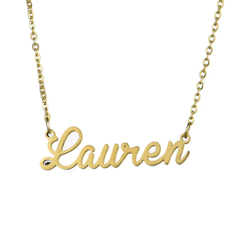 

Hot sale laser casting necklace 14k gold chain name plate necklace personalised