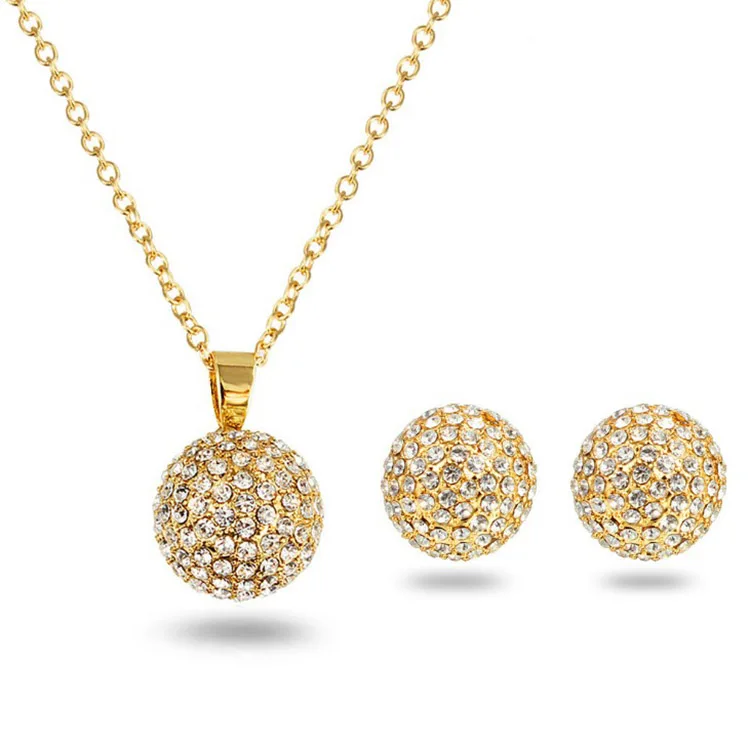 

New Fashion Diamond Lady Necklace Earrings Jewelry Set Wholesale, Gold