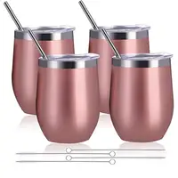 

4 Pack Stemless Wine Tumbler 12 Oz Stainless Steel Wine Glass Unbreakable Double Wall Cup Insulated Tumbler with Lids for Wine