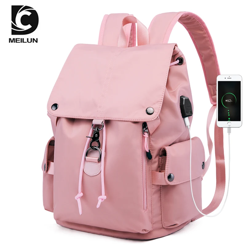 

Hot sale waterproof women leather backpack travel laptop backpack for girls with USB