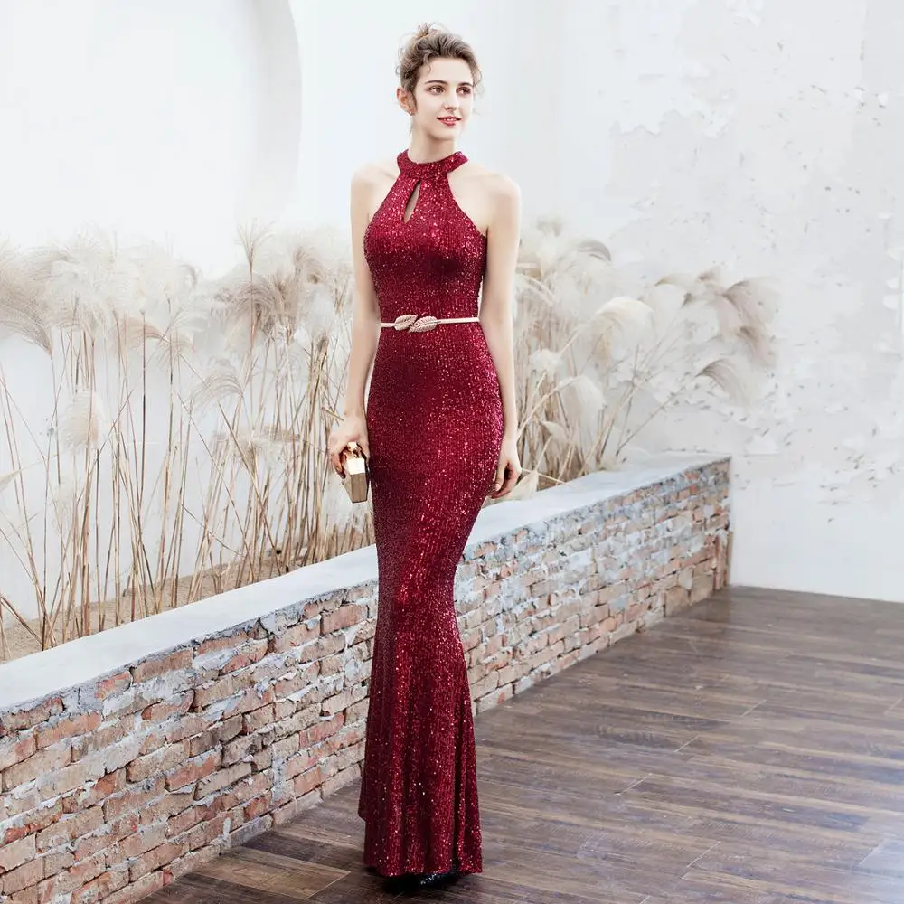 

The new coming sale high quality lady halter club party sexy new fashion Hanging neck evening dress, Rose gold .silver. black.ect