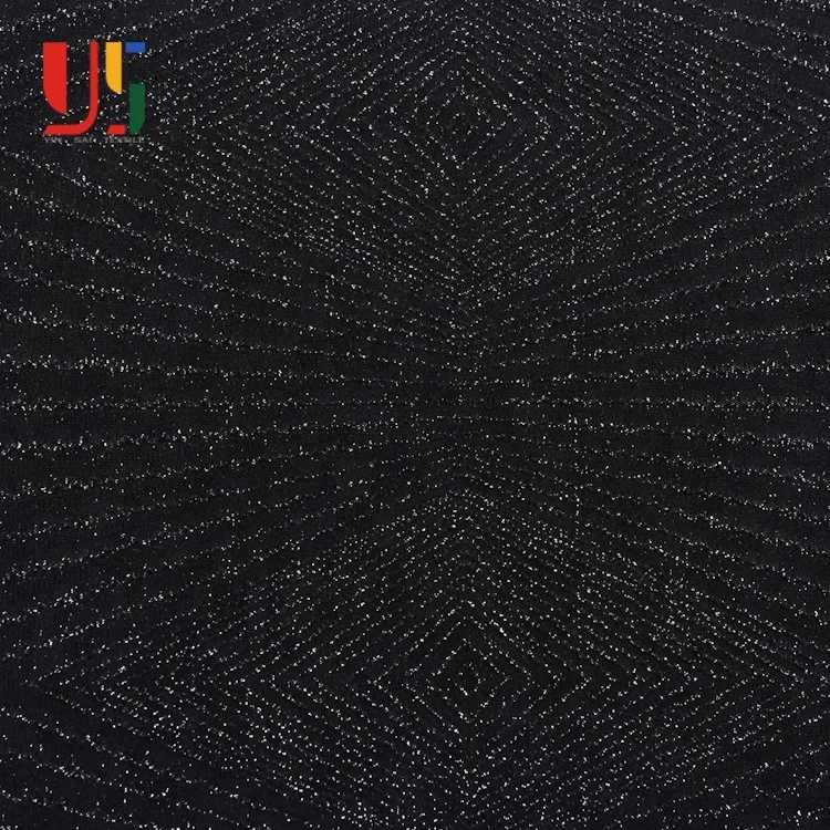 
Black plain dyed jersey jacquard knitting shiny metallic lurex fabric for women dress 