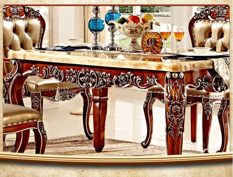 Antique Style Italian Dining Table, 100% Solid Wood Italy Style Luxury Dining Table Set pfy2000