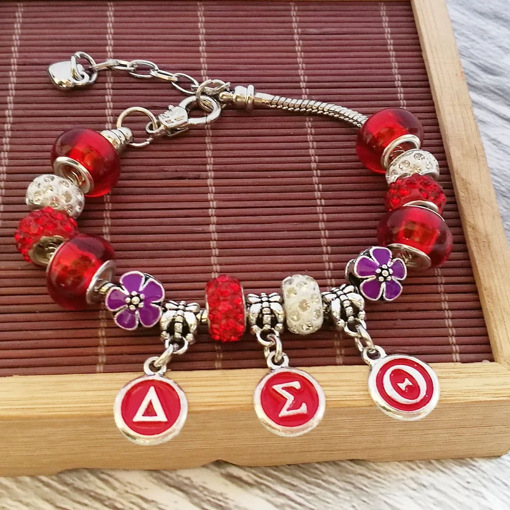 

Fashion Greek Hand made Red Beads Kapp Alpha Sigma Zeta DIY Charm sorority fraternity Bracelet Bangle