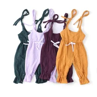 

wholesale sleeveless jumpsuits 100% cotton linen girls plus size vintage soft baby clothes romper