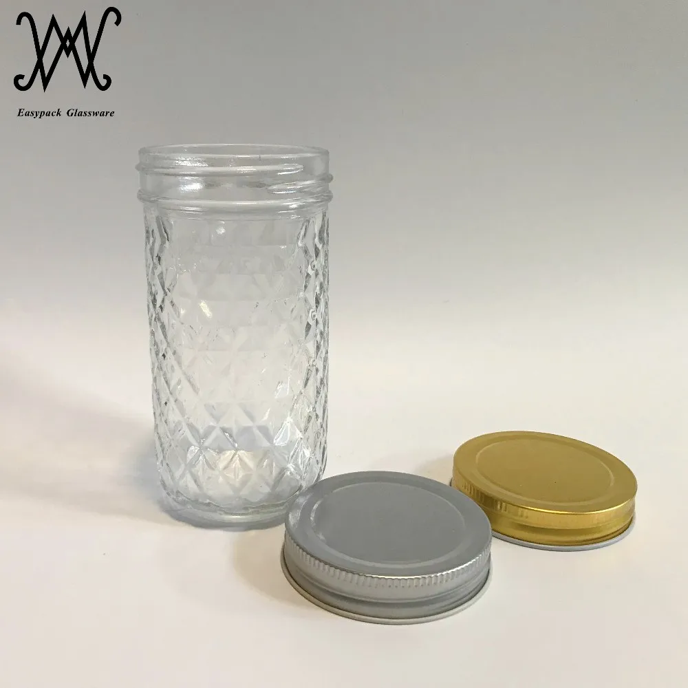4oz 120ml Diamond Shape Glass Mason Jar With Silver Gold Metal Lid For