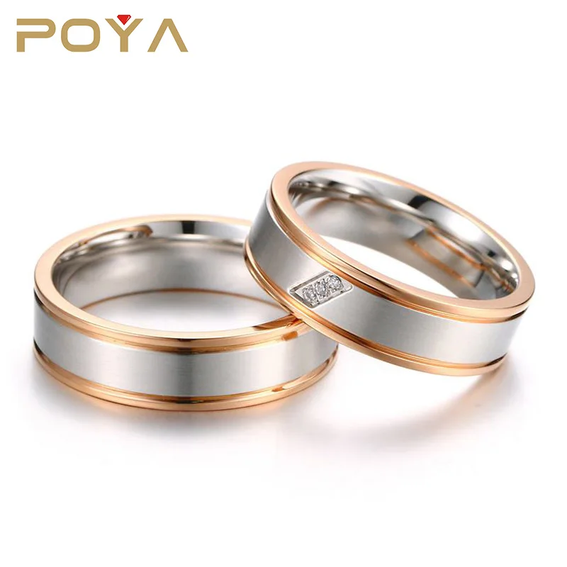 

Simple Rose Gold-color Edge Wedding Rings Band for Women Men CZ Stones Alliance Couple Anniversary Ring Bijoux