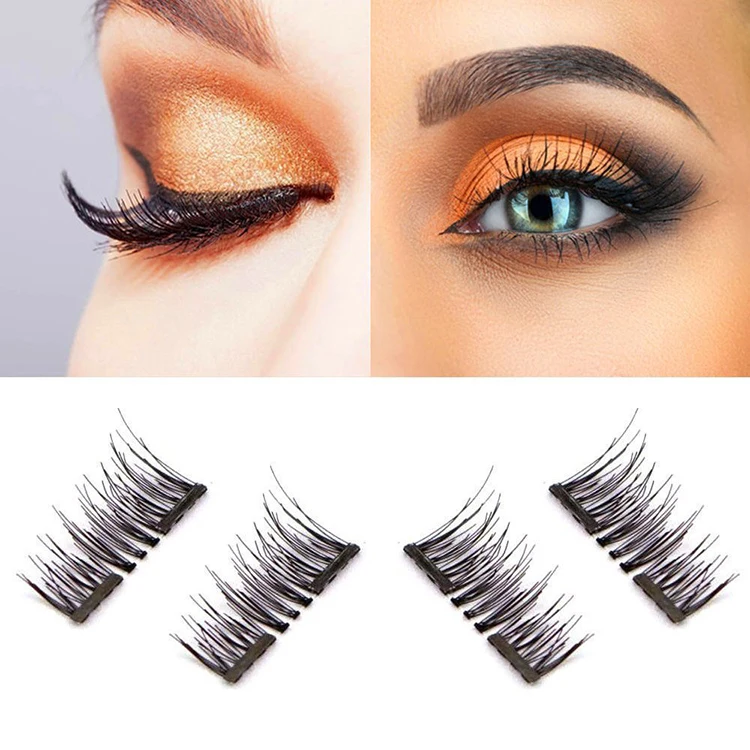 

New Dual Ultra Thin 3D Fiber Reusable Best False Magnetic Eyelashes, Black