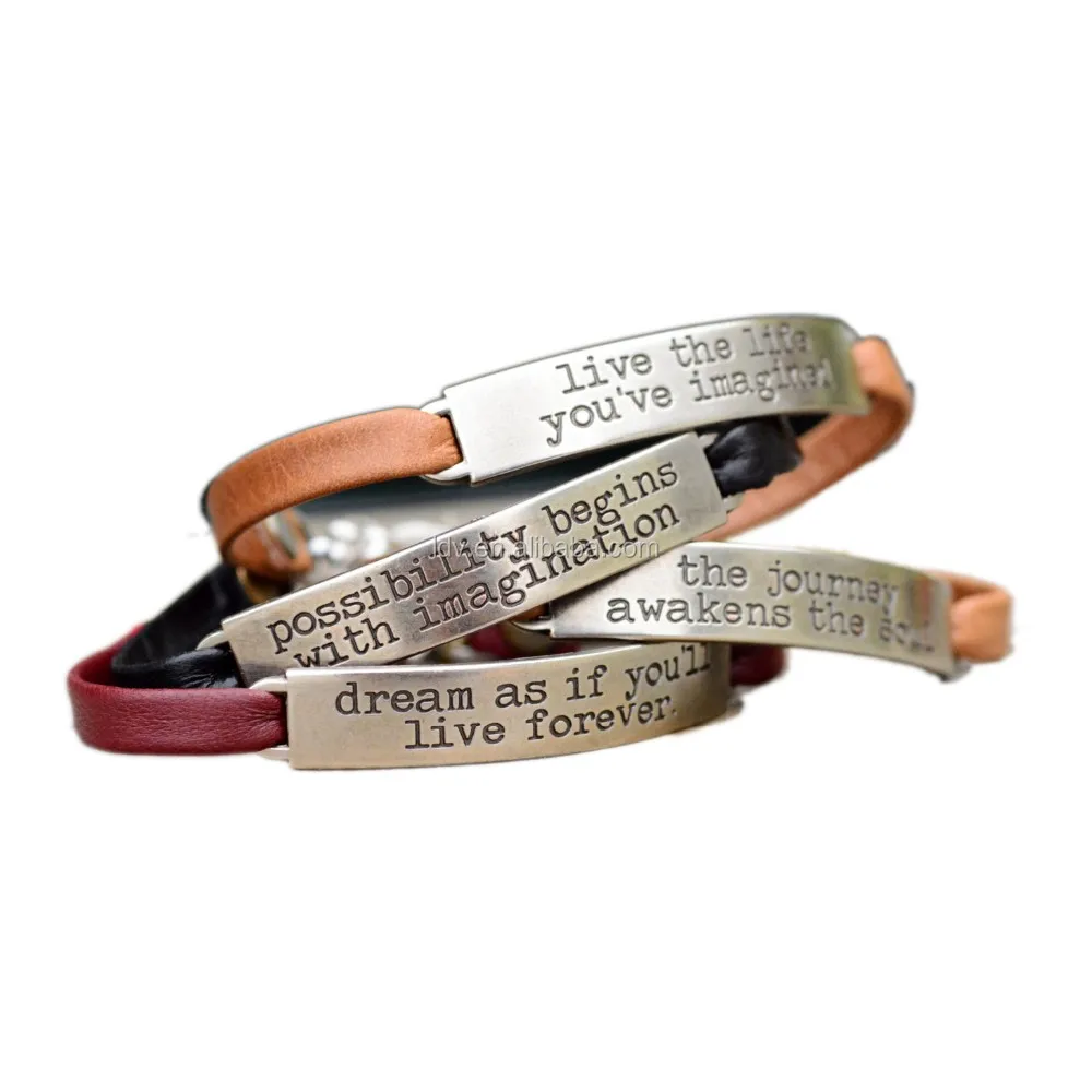 Customized Message Stackable Inspirational Leather Bracelet