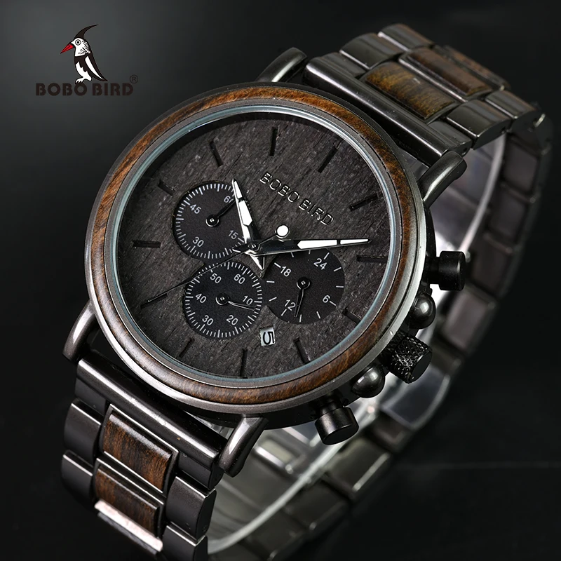 

BOBO BIRD Auto Date Display Chronograph Wristwatch Wooden Watch Luxury for Men
