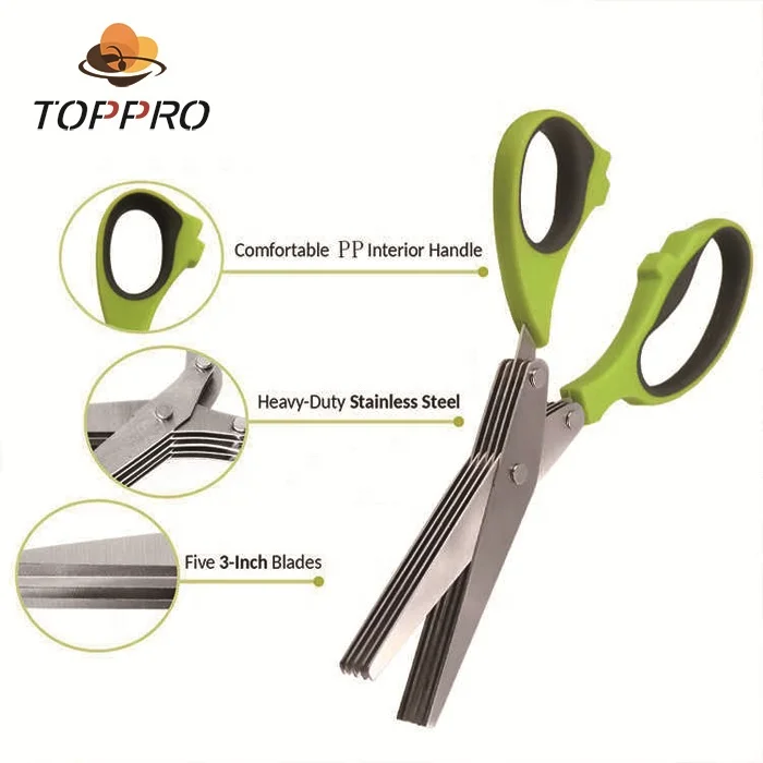 
TOPPRO Stainless Steel kitchen 5 blades herb scissors shears 