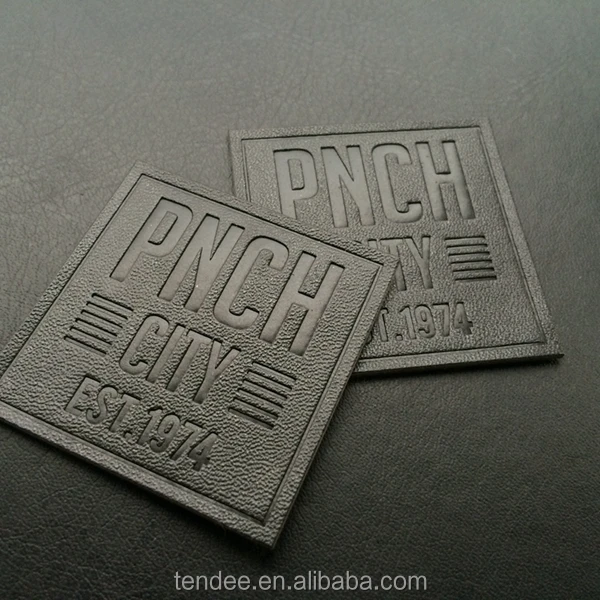 

Emboss leather tags / brand logo leather labels / custom brand metal plate logo leather patch