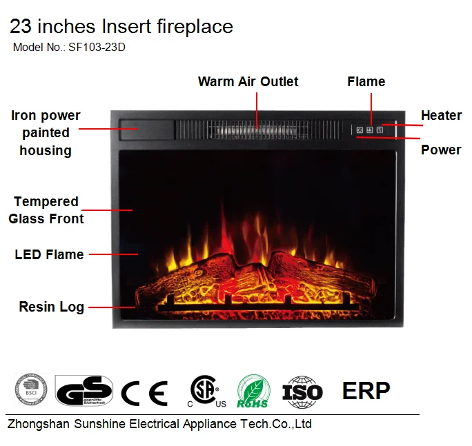 23inch Home Heater Fireplace Insert Classic Flame Electric