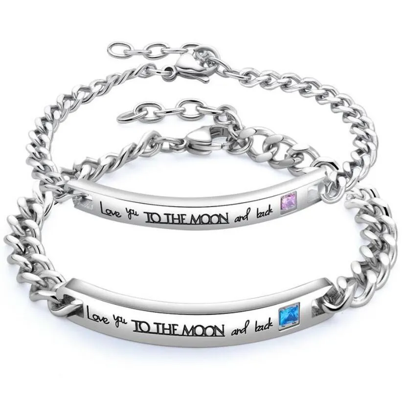 

Fashion Love You To The Moon And Back Couple Bracelets Stainless Steel Crytal Crown Charm Bracelets Dropshipping